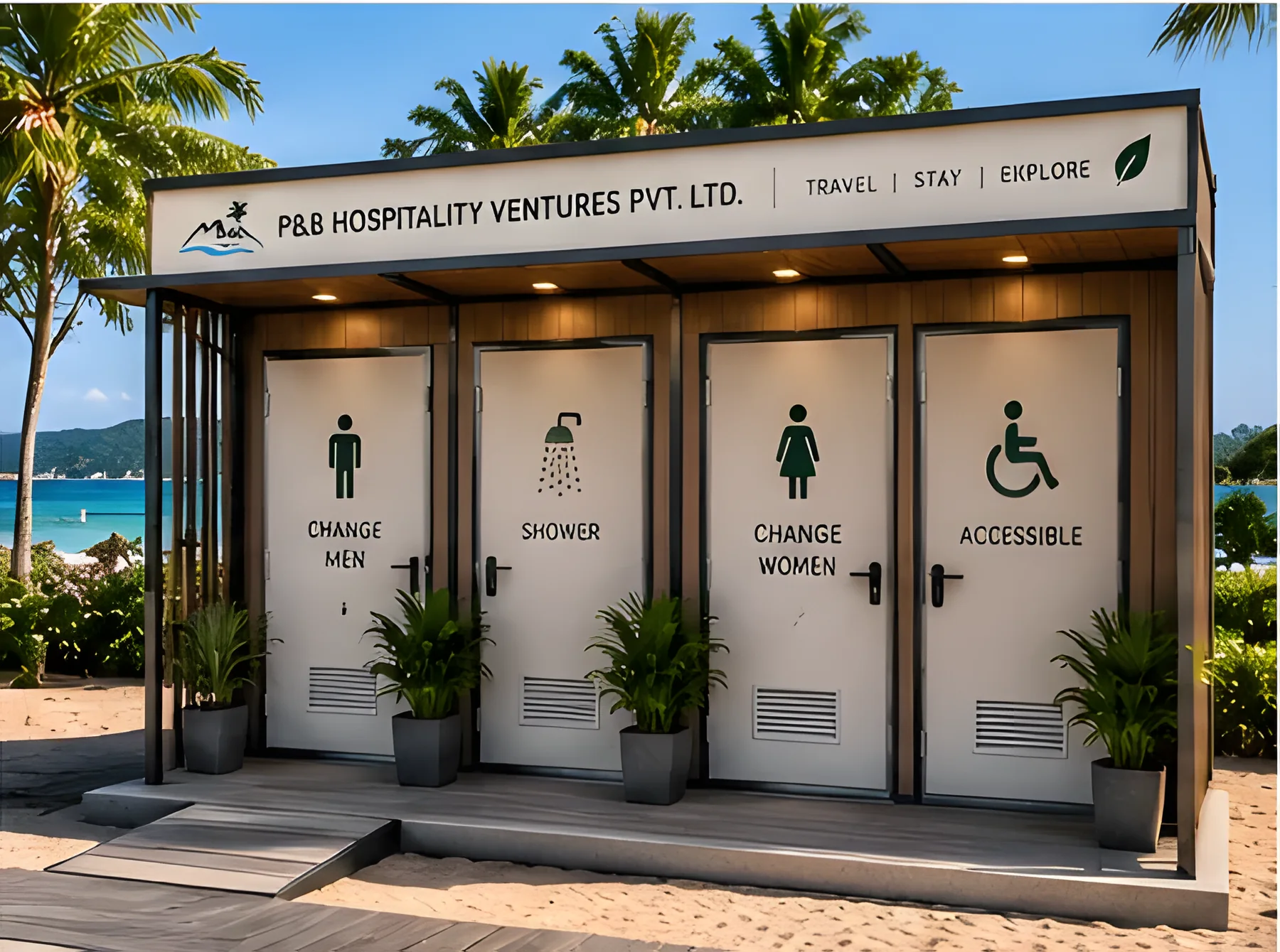 Maintained amenity block with accessible unit