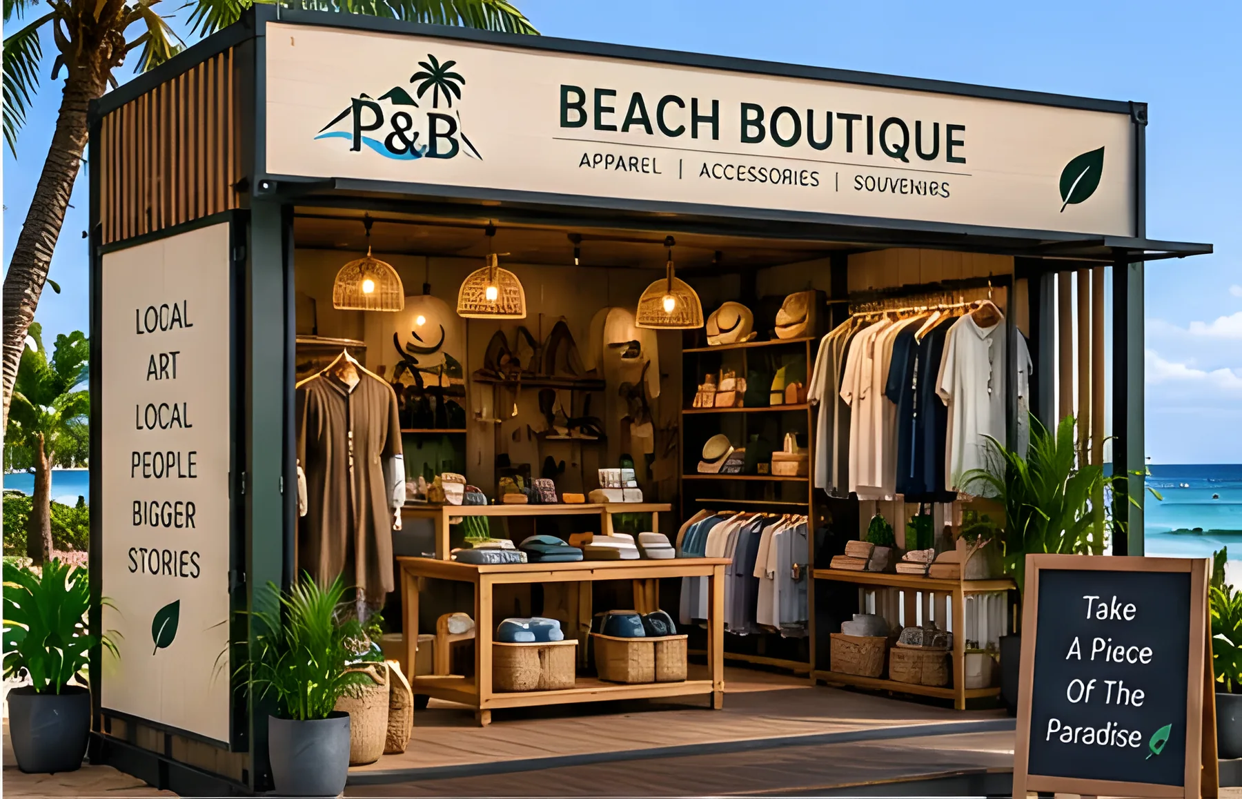 Container boutique with clothing and crafts